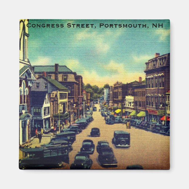 Vintage Congress Street, Portsmouth, NH Foto Magnet (Vorne)