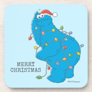 Vintage Cookie Monster Weihnachtsbeleuchtung Getränkeuntersetzer