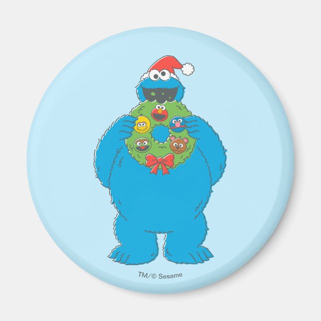 Vintage Cookie Monster Weihnachtskranz Magnet (Vorne)