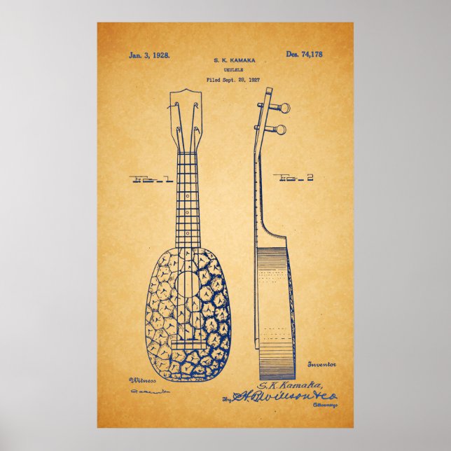 Vintage Coole Ukulele Patentkunst Poster (Vorne)