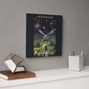 Vintage-Copenhagener Reiseplakat-Illustration Quadratische Wanduhr