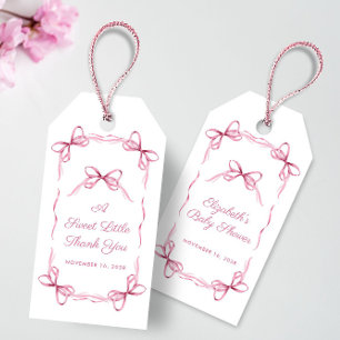 Vintage Coquette Bows Pink Baby Girl Dusche Geschenkanhänger
