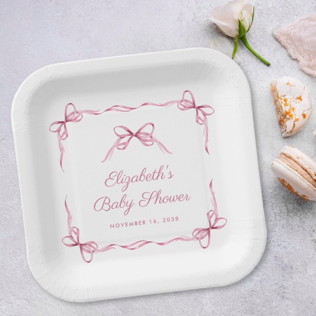 Vintage Coquette Bows Pink Baby Girl Dusche Pappteller (Von Creator hochgeladen)