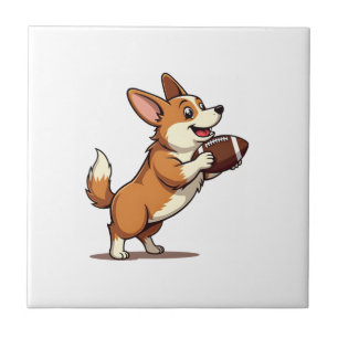 Vintage Corgi Fußball Hund Illustration Retro Spor Fliese