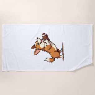 Vintage Corgi Fußball Hund Illustration Retro Spor Strandtuch