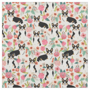 Vintage Corgi-Hund-Blütencreme Stoff