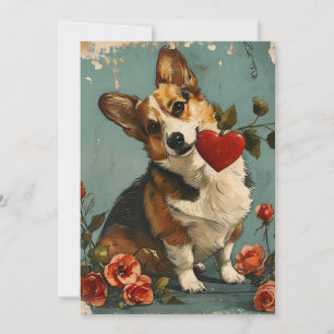 Vintage Corgi Valentinstag Feiertagskarte