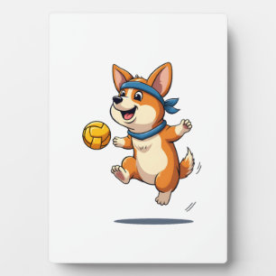 Vintage-Corgi-Volleyball-Illustration Süßer Hund A Fotoplatte
