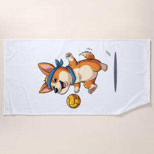 Vintage-Corgi-Volleyball-Illustration Süßer Hund A Strandtuch