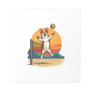 Vintage Corgi Volleyball Retro Sonnenuntergang Vek Notizblock