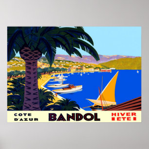 Vintage Cote D'Azur Bandol Französisches Reiseplak Poster