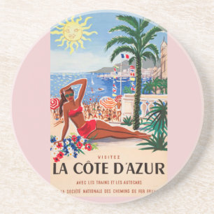 Vintage Cote D'Azur Beach Girl Getränkeuntersetzer