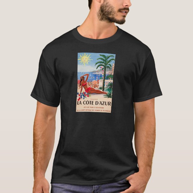 Vintage Cote D'Azur Beach Girl T-Shirt (Vorderseite)