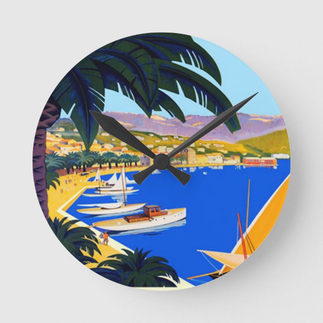 Vintage Cote D'Azur Runde Wanduhr (Vorderseite)