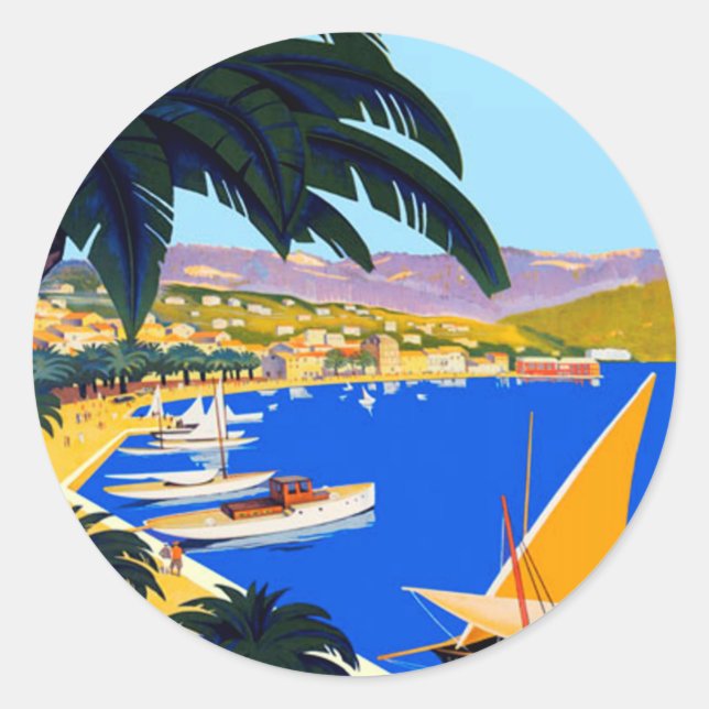 Vintage Cote D'Azur Runder Aufkleber (Vorderseite)
