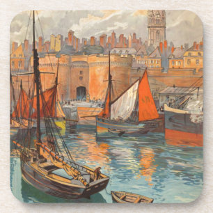 Vintage Cote d'Emeraude Saint Malo Port Tourismus Getränkeuntersetzer
