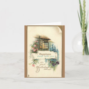 Vintage Cottage Birthday Greeting Card Karte