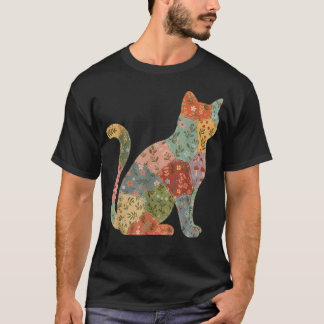 Vintage Cottagecore Boho Floral Patchwork Katze T-Shirt