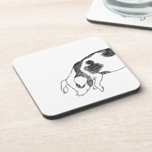 Vintage Cottagecore-Schwein LineArt Minimalist Mus Getränkeuntersetzer