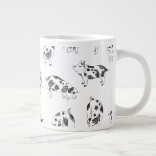 Vintage Cottagecore-Schwein LineArt Minimalist Mus Jumbo-Tasse