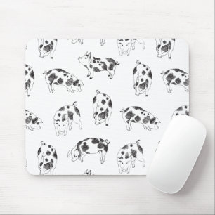 Vintage Cottagecore-Schwein LineArt Minimalist Mus Mousepad
