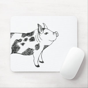 Vintage Cottagecore-Schwein LineArt Minimalist Mus Mousepad