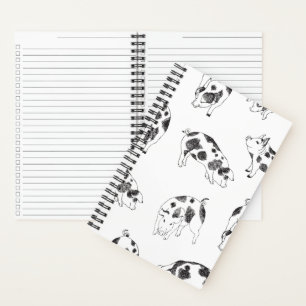 Vintage Cottagecore-Schwein LineArt Minimalist Mus Notizbuch