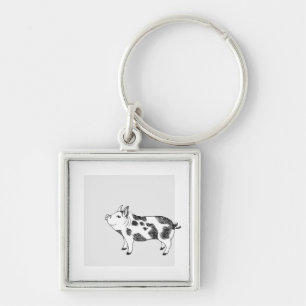 Vintage Cottagecore-Schwein LineArt Minimalist Mus Schlüsselanhänger