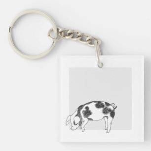 Vintage Cottagecore-Schwein LineArt Minimalist Mus Schlüsselanhänger