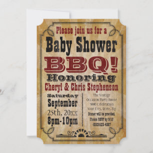 Vintage Country Baby Shower BBQ Barbeque Baby-Q au Einladung