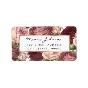 Vintage Country chic burgundy rosa Rosen Blume Adressaufkleber