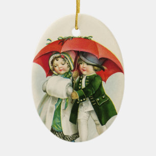 Vintage Couple First Christmas Keramik Ornament