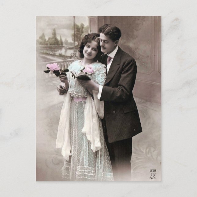 Vintage Couple-Liebe Postkarte (Vorderseite)