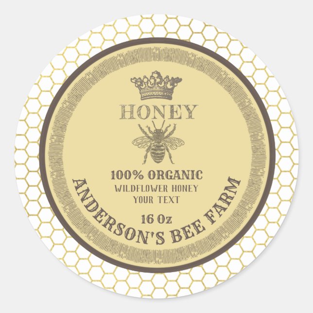 Vintage couronne bee miel pot étiquette (Devant)