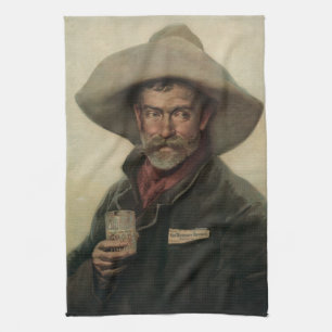 Vintage-Cowboy-Bierwerbung-Litho-Barhandtuch Küchentuch