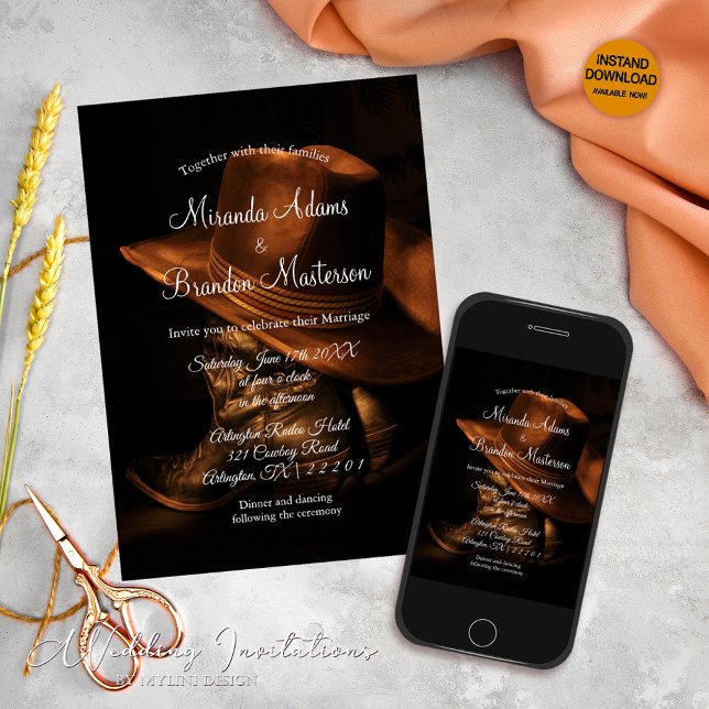 Vintage Cowboy Boots Rustikale Hochzeit Einladung (Von Creator hochgeladen)