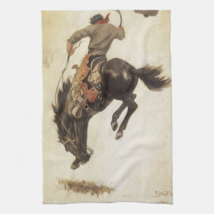 Vintage Cowboy, Bronco Buster Studie von NC Wyeth Geschirrtuch