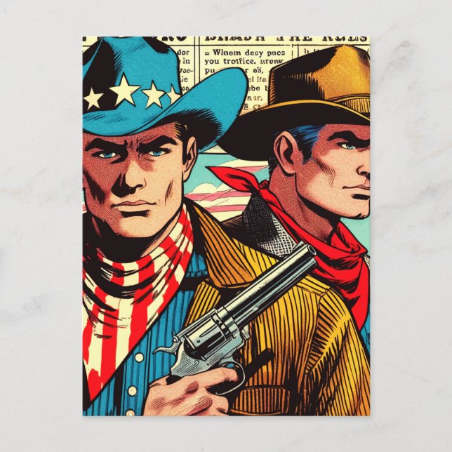 Vintage Cowboy-Comicen Postkarte (Vorderseite)
