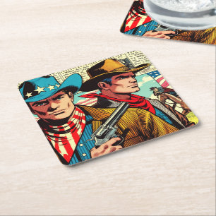 Vintage Cowboy-Comicen Rechteckiger Pappuntersetzer