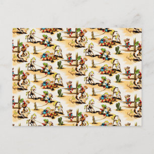 Vintage-Cowboy-Cowgirl-Land-Kinder-Pony-Kaktus Postkarte