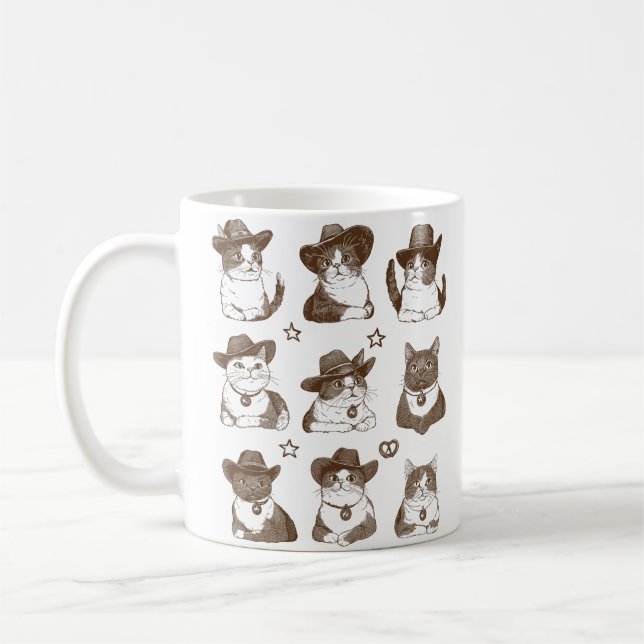 Vintage Cowboy-Katzen, die Cowboy-Hats tragen Kaffeetasse (Links)