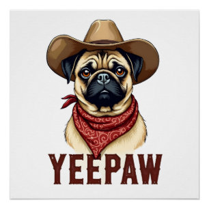 Vintage-Cowboy-Mops-YeePaw-Western-Hund-Illustrati Poster