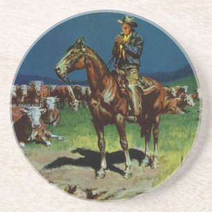 Vintage Cowboy, Rinderzüchter auf der Farm Sandstein Untersetzer