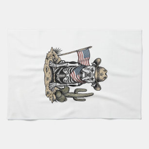 Vintage-Cowboy-Skelett-Hund-patriotisches-Shirt-De Geschirrtuch