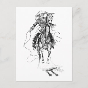 Vintage-Cowboy- und Pferde-Illustration Postkarte