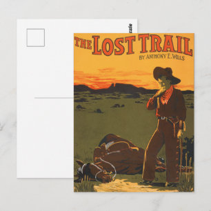 Vintage-Cowboy- und Pferde-Sonnenuntergangs-Wester Postkarte