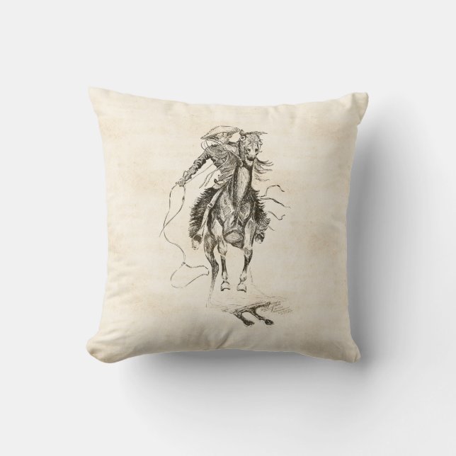 Vintage Cowboy-und Pferdeillustration Kissen (Vorderseite)