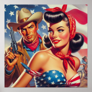 Vintage Cowboy und Pin Up Poster