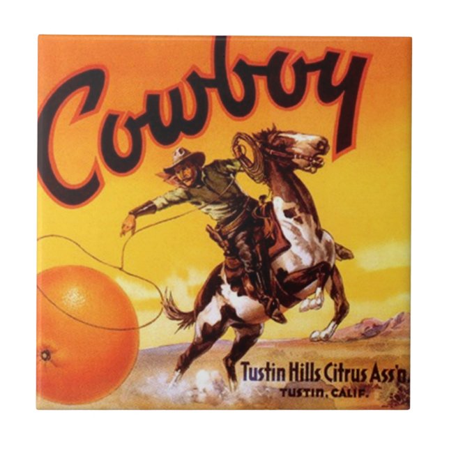 Vintage Cowboy-Zitrusfrucht beschriftet Fliese (Vorderseite)