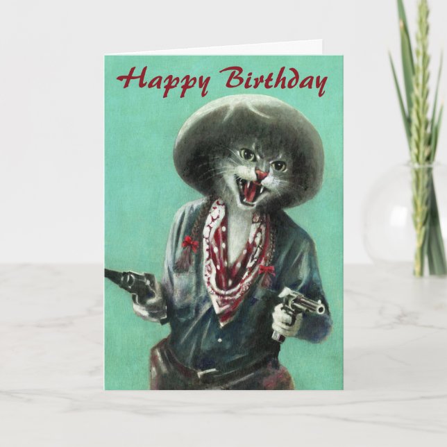 Vintage Cowgirl Kitten Geburtstagskarte Karte (Vorderseite)